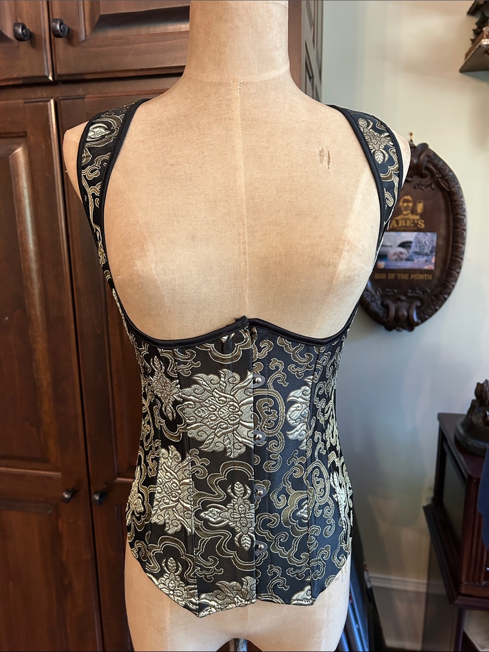 Black and Gold Brocade Under Corset Top Ren-Faire Cosplay Sz M